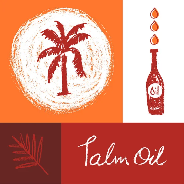 Rajzolt Pálmafa Illusztráció Virgin Palm Oil Címke Természetes Szerves Kozmetikumok — Stock Vector