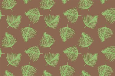 Palmiye yaprakları süslemeli tropik bir arka plan. Vektörsüz desen tasarımı. Tropikal spa için çiçek grafik konsepti, güzellik stüdyosu afişi, botanik kumaş arkaplanı, yeşil tropikal yaprak deseni.