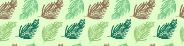 Yeşil yaprak izi pürüzsüz. Palmiye yaprakları süslemeli çiçek arkaplanı. Vektörsüz desen tasarımı. Tropik spa için çiçek grafik konsepti, güzellik stüdyosu afişi, botanik tekstil arkaplanı.