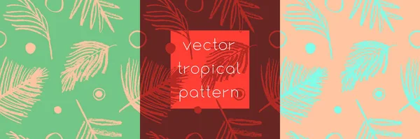 ヤシの葉の装飾と熱帯の背景 ベクトルシームレスパターンデザイン 熱帯スパ 美容スタジオバナー 植物の生地の背景 明るい熱帯の葉のパターンのための花のグラフィックコンセプト — ストックベクタ
