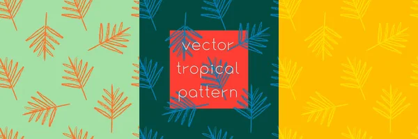 ヤシの葉の飾りと明るい熱帯パターン ベクターパームはシームレスなパターンデザインを残します 熱帯スパ 美容スタジオバナー 植物の背景 鮮やかなエキゾチックな葉のパターンのための花のグラフィック — ストックベクタ
