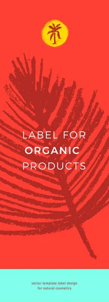Template Kosmetik Etikettendesign Palmblatt Illustration Für Vegane Produkte Bio Make — Stockvektor