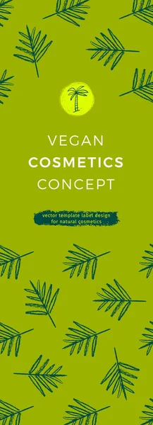 Mall Kosmetika Etikett Design Palmblad Illustration För Veganska Produkter Ekologisk — Stock vektor