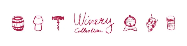 Набір Іконок Виноробної Промисловості Виноробство Мальовані Ілюстрації Виноробного Символу Винний — стоковий вектор