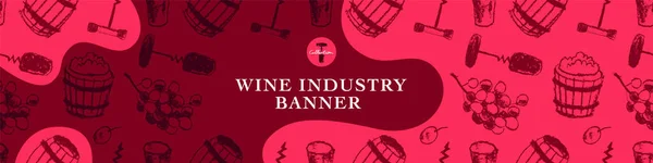 Wine Tasting Banner Vector Pattern Winemaking Illustration Set Hand Drawn — Vettoriale Stock