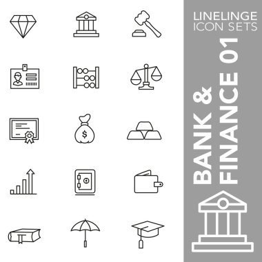 Bankacılık, finans ve ekonomi 01 prim vuruş simgesi kümesi. Linelinge, modern anahat sembol koleksiyonu