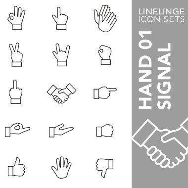  Premium stroke icon set of hand gesture, hand signal and finger sign 01. Linelinge, modern outline symbol collection clipart
