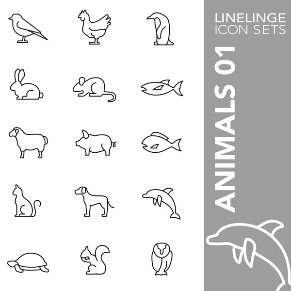 Hayvan, yaban hayatı ve deniz yaşamı 01 Premium vuruş simgesi seti. Linelinge, modern anahat sembol koleksiyonu