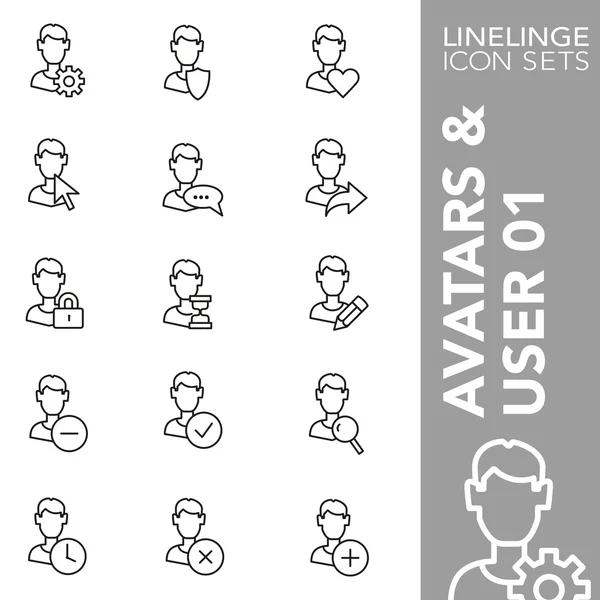 Conjunto de iconos de trazo premium de imagen de usuario, interfaz de usuario y avatares 01. Linelinge, colección de símbolos de contorno moderno — Vector de stock