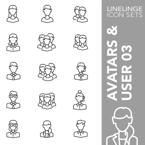 Conjunto de iconos de trazo premium de imagen de usuario, interfaz de usuario y avatares 03. Linelinge, colección de símbolos de contorno moderno — Vector de stock