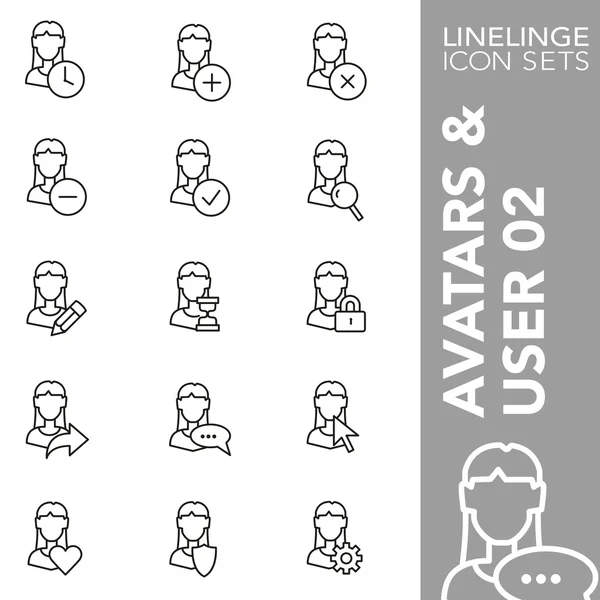 Conjunto de iconos de trazo premium de imagen de usuario, interfaz de usuario y avatares 02. Linelinge, colección de símbolos de contorno moderno — Vector de stock
