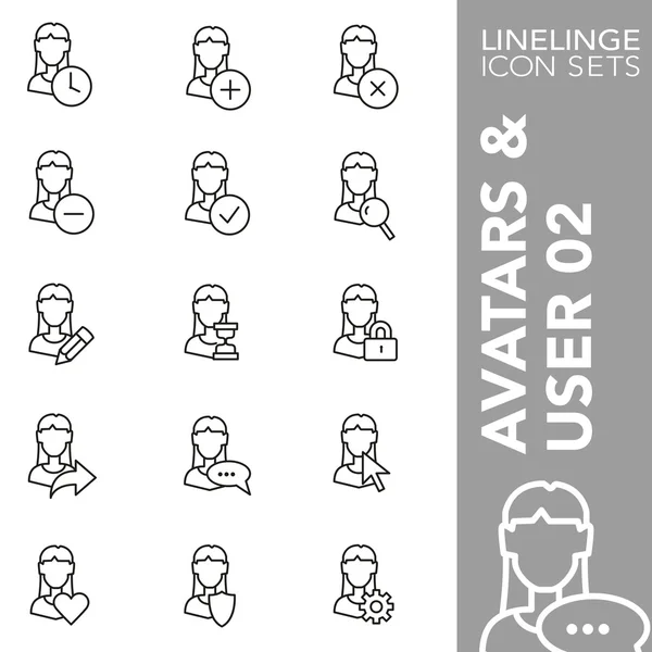 Premium Stroke-pictogram set gebruikers foto, gebruikersinterface en avatars 02. Linelinge, moderne outline Symbol collectie — Stockvector