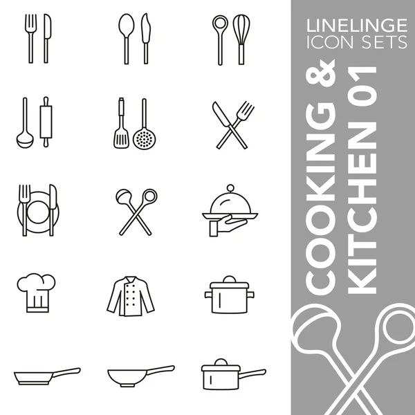 Ensemble d'icônes premium de cuisine, cuisine et aliments 01. Linelinge, collection moderne de symboles de contour — Image vectorielle