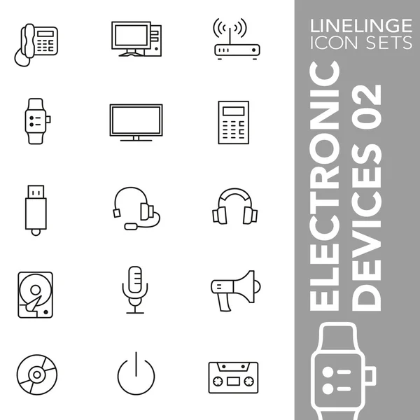 Conjunto de iconos de carrera premium de tecnología, equipo técnico, dispositivo electrónico y medios digitales 02. Linelinge, colección de símbolos de contorno moderno — Vector de stock