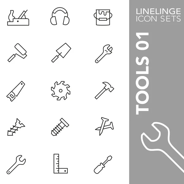 Premium stroke icon set of tools, equipment and implements 01. Linelinge, modern outline symbol collection — Stock Vector