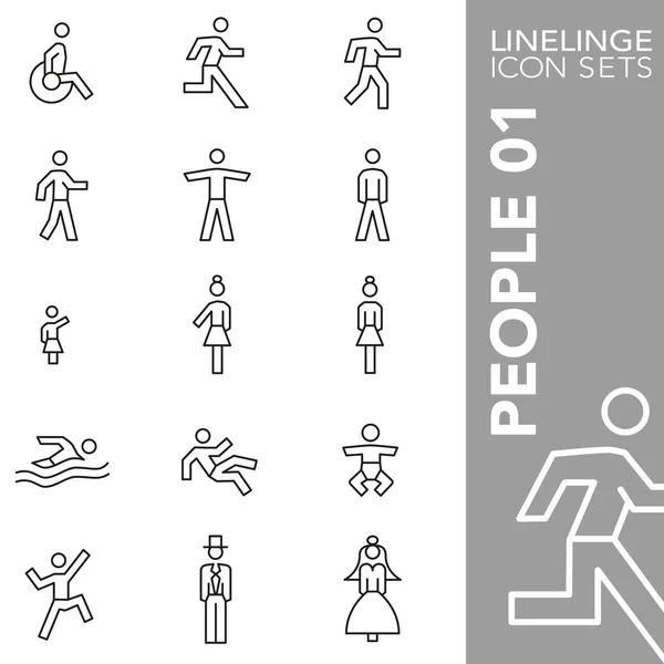 Premium beroerte icon set mensen, mensen en faciliteiten 01. Linelinge, moderne outline Symbol collectie — Stockvector