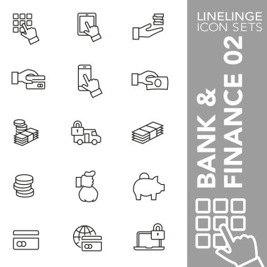 Bankacılık, finans ve ekonomi 02 prim vuruş simgesi kümesi. Linelinge, modern anahat sembol koleksiyonu