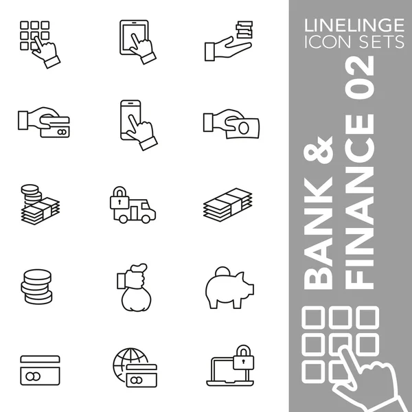 Bankacılık, finans ve ekonomi 02 prim vuruş simgesi kümesi. Linelinge, modern anahat sembol koleksiyonu