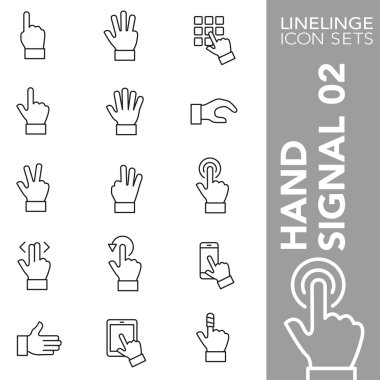  El hareketi, el sinyali, hareketlilik ve parmak işareti 02 premium vuruş simgesi seti. Linelinge, modern anahat sembol koleksiyonu