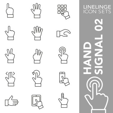  Premium stroke icon set of hand gesture, hand signal, mobility and finger sign 02. Linelinge, modern outline symbol collection clipart
