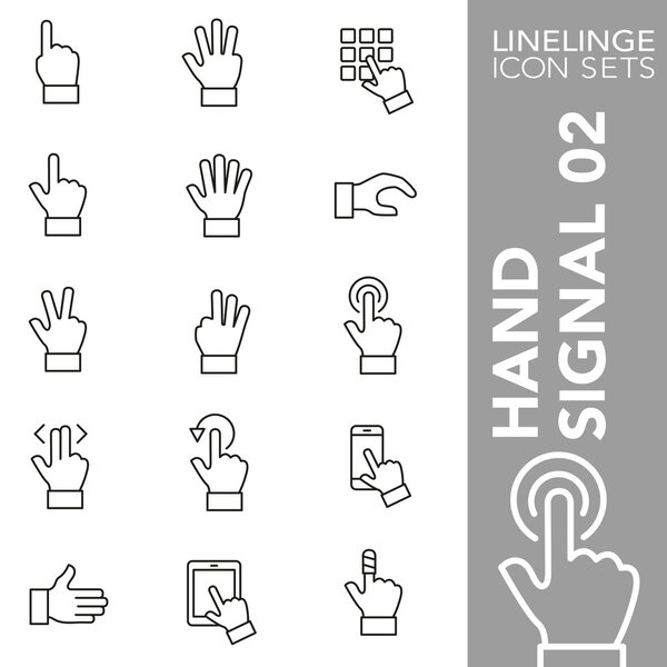  Premium stroke icon set of hand gesture, hand signal, mobility and finger sign 02. Linelinge, modern outline symbol collection