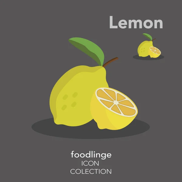 Frische Farbenfrohe Frucht Ikone Der Illustrierten Zitrone Mit Schnittweg Foodlinge Stockillustration