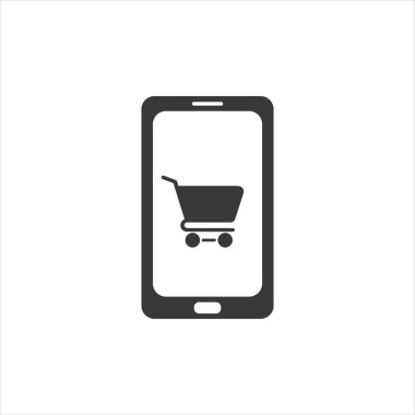 İnternetten alışveriş. Alışveriş arabası simgesiyle telefon ekranı. 