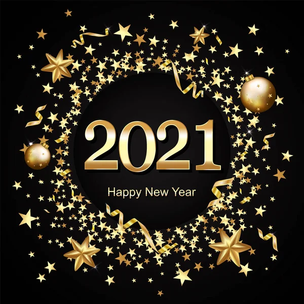 2021 Noel arkaplanının gösterimi Noel topu yıldızı konfeti altınıyla 