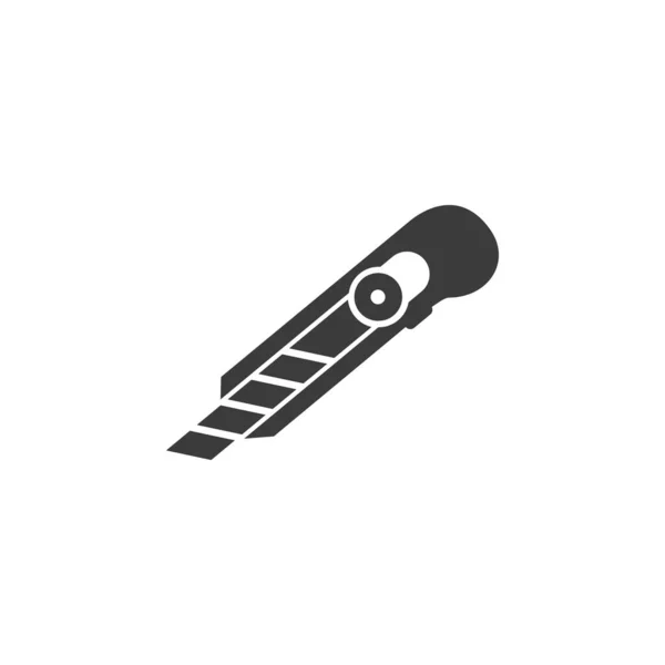 Cortar aqui ícone, faca de papelaria, cortador para embalagem de abertura, símbolo plano no fundo branco — Vetor de Stock