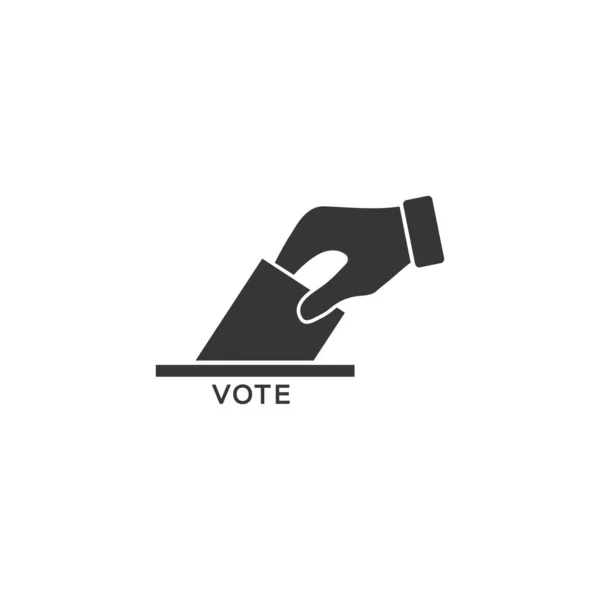 Flat hand putting vote bulletin into ballot box icon. Election concept — Stock Vector