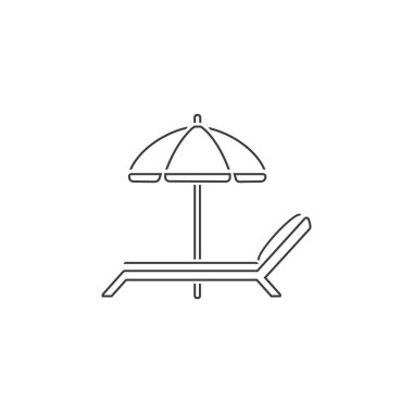 Piktograf yaz tatili plaj çizgisi ikonu şemsiye ve sandalye rahatlama beyaz üzerinde seyahat 