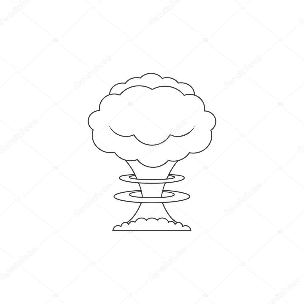Vector black silhouette line icon of nuclear explosion in flat