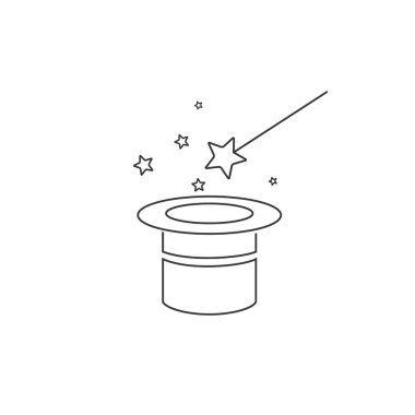 Sihirli değnek ve hat simgesi izole edilmiş beyaz arkaplan