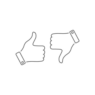 Parmaklarıyla yukarı ve aşağı. Vektör çizimi. Başparmak düğmesi simgesi gibi.