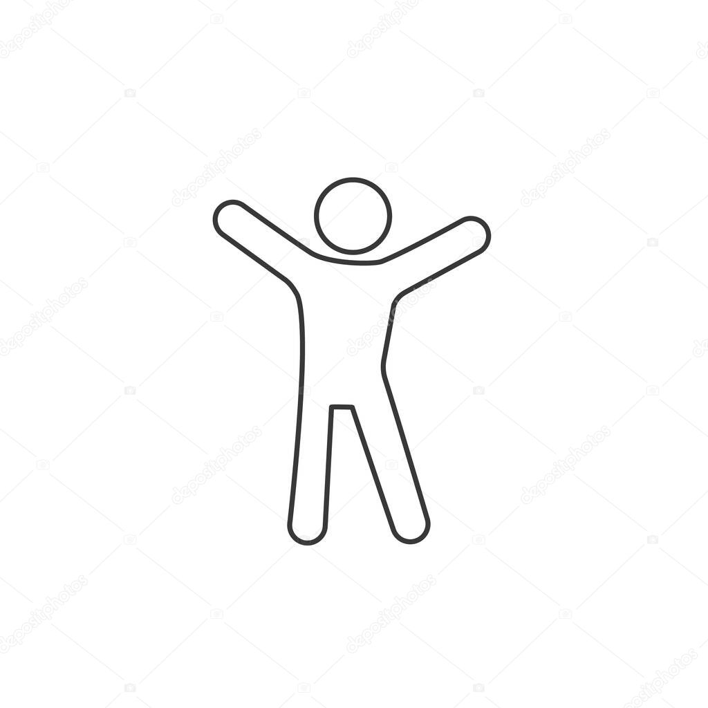 Happy man line icon. Man with raised arms icon. Vector illustration