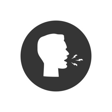 Konuşan ve konuşan adam iletişim beyaz ikonu. Vektör işareti düz