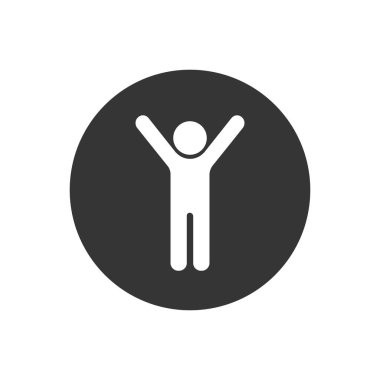 Adam iki elini beyaz simgeye kaldırdı, vektör sade izole çizim