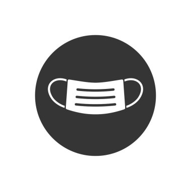 Tıbbi maske beyaz ikonu. Güvenli solunum maskesi işareti. Coronavirus koruma sembolüyle karşı karşıya. 