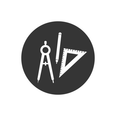 Cetvel kümesi düz biçimde kalem beyazı simgesini pusuya düşürür. Vektör işareti, mimar için ayarlandı