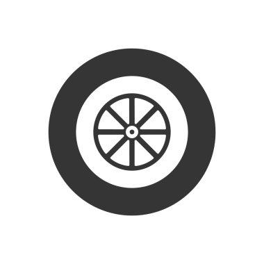 Araba tekeri beyaz ikonu. Araç tekerleği izole. Vektör illüstrasyonu