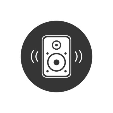 Akustik müzik hoparlörü beyaz simge. Web sitesi, web tasarımı, mobil uygulamalar, bilgi grafikleri için basit simge ögesi