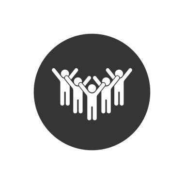 Taraftarların beyaz simgesi düz. Basit vektör sembolü ve bonus simgesi. Başarılı iş adamları ellerini kaldırsın.