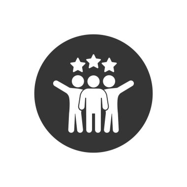 Arkadaşlar vektör beyaz adam, grup çizimi. Yıldız simgesi olan başarılı iş adamları