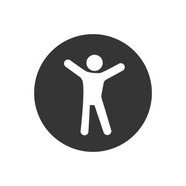 Mutlu beyaz adam ikonu. Kollarını kaldırmış bir adam. Vektör illüstrasyonu