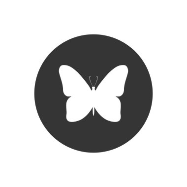 Beyaz arkaplanda kelebek silueti beyaz simge vektörü