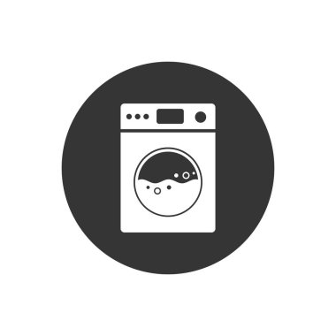 Bez yıkamak için çamaşır makinesi. Vektör beyaz simgesi