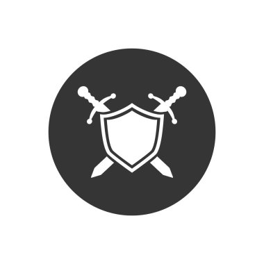 Vektör kalkanı beyaz simgesi, düz tasarım en iyi kalkan simgesi, kalkan simgesi içeren kılıç simgesi konsepti