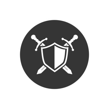 Vektör kalkanı beyaz simgesi, düz tasarım en iyi kalkan simgesi, kalkan simgesi içeren kılıç simgesi konsepti