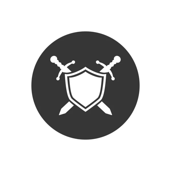 Icona bianca dello scudo vettoriale, disegno piatto migliore icona dello scudo, concezione dell'icona della spada con l'icona dello scudo — Vettoriale Stock