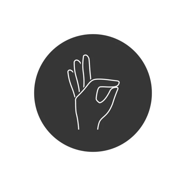 Gesture oke vaste lijn wit pictogram. Ok hand gebaar vector illustratie geïsoleerd — Stockvector